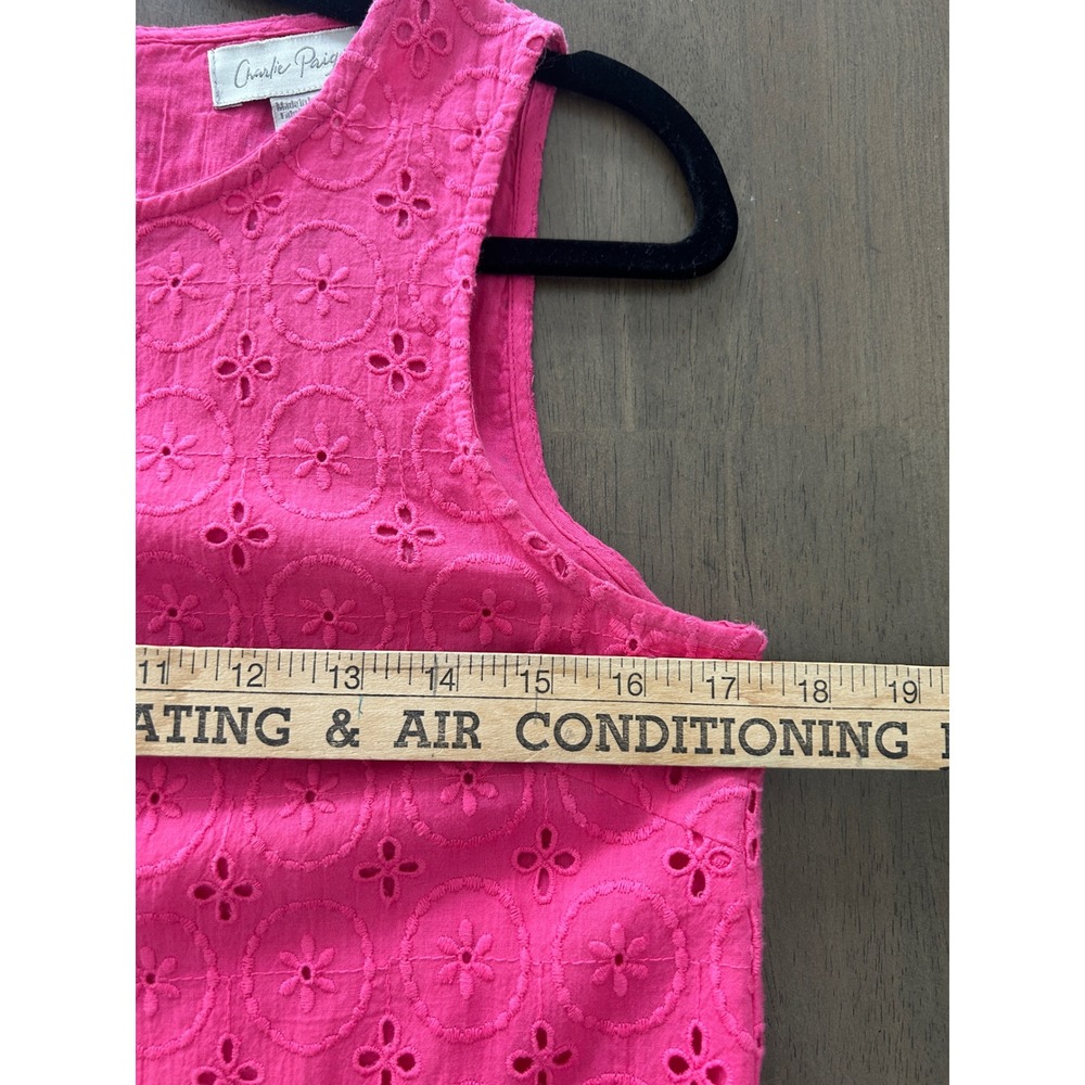 Charlie Paige Hot Pink Cotton Eyelet Sleeveless Shift Dress Womens Small - Picture 6 of 9
